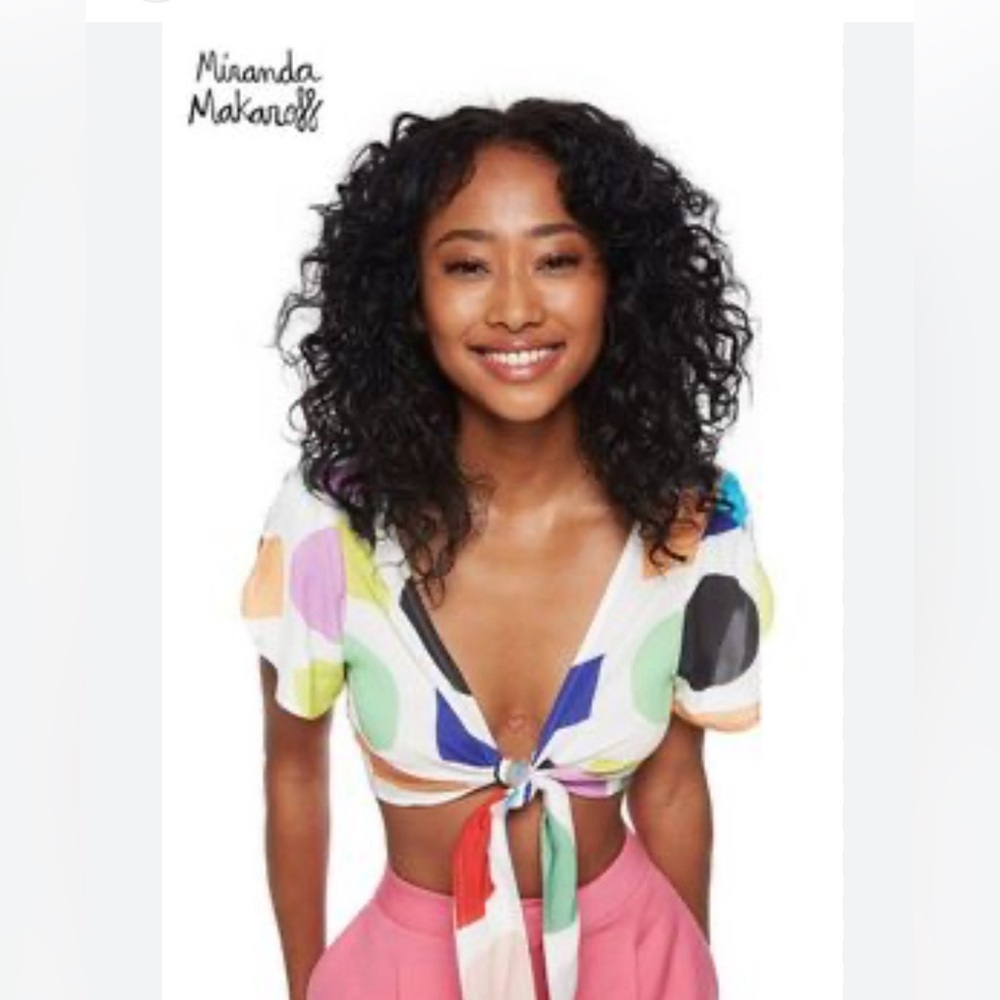 NWT Rebecca‎ Makaroff Desigual Miami  tie front blouse sz small